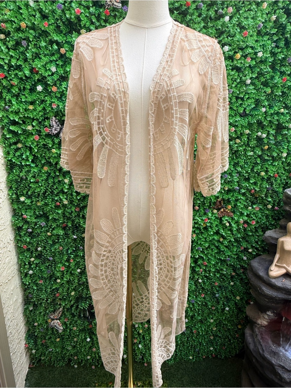 Rebellion Sheer Embroidered Duster in Nude